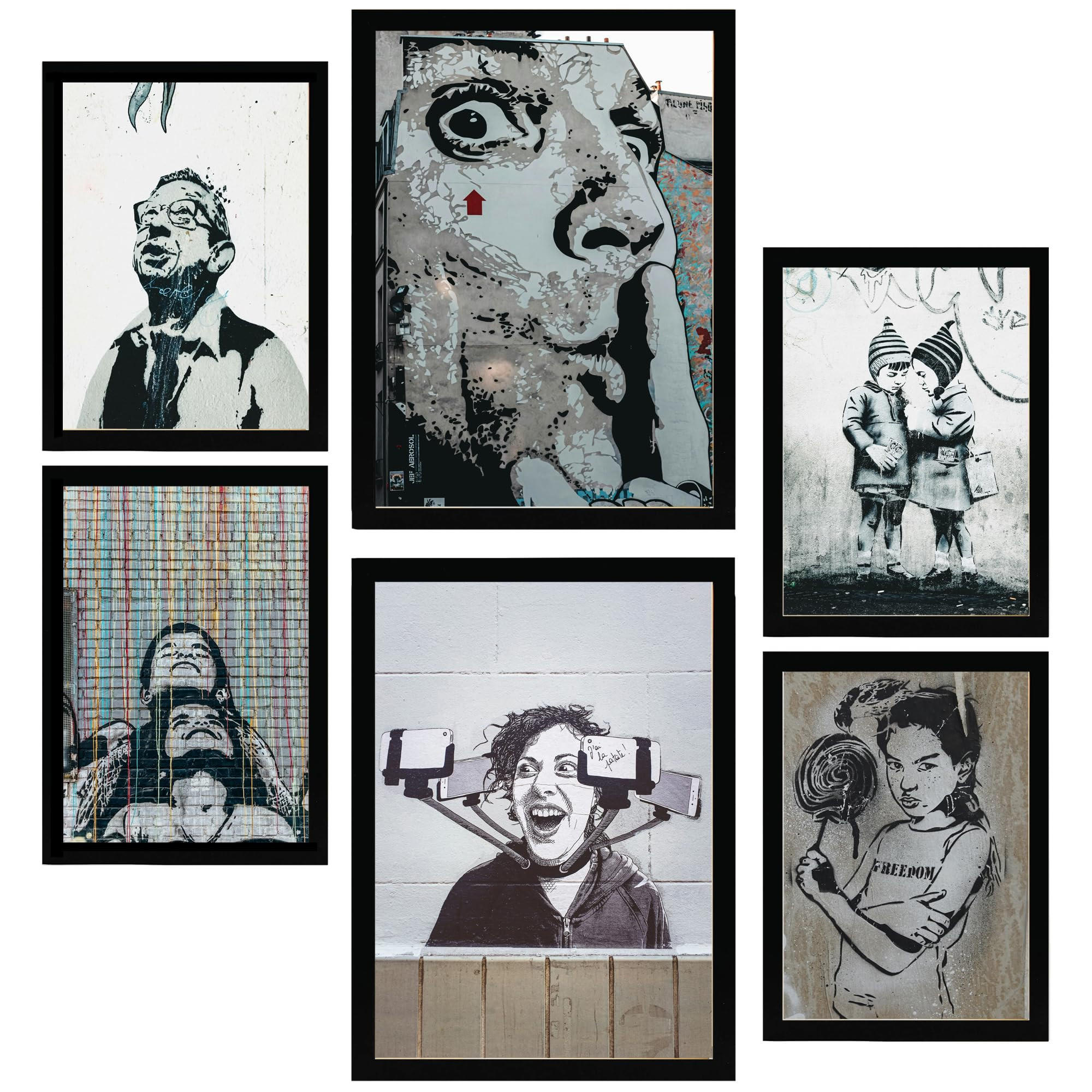 POSTER Set Mit 6 Schablonen Graffiti Straßenkunst A3 & A4 Schwarzer Rahmen - Schwarz, Papier (29/3cm) - Nacnic