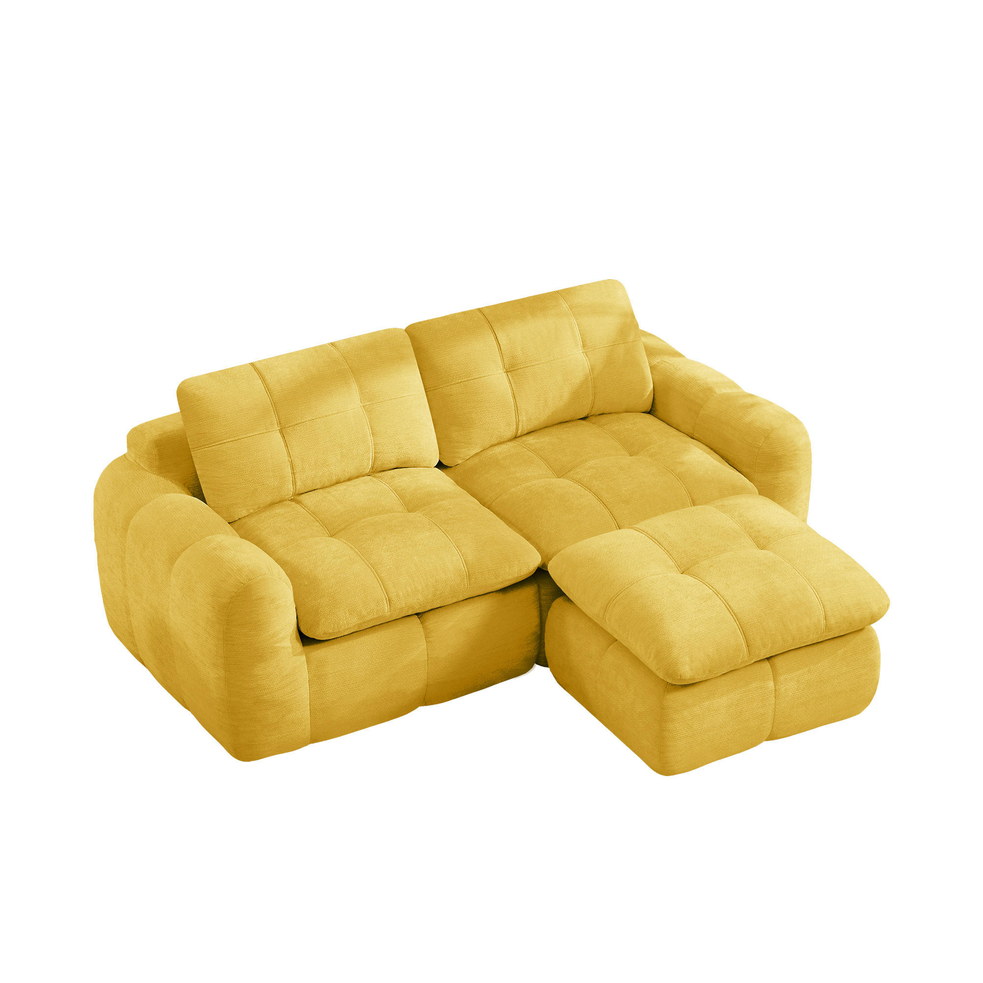 ECKSOFA DE-34464 mit Ottoman und Karostepp Gelb - Gelb, Textil (160/194cm) - ComfortXL