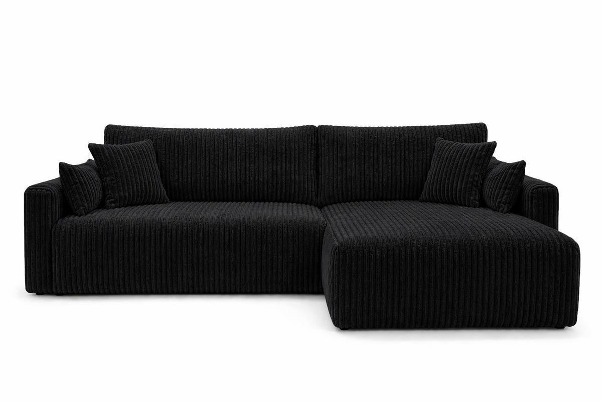 ECKSOFA Mit Schlaffunktion, Cordstoff Tilia, Schwarz, Rechts, JAPANDI - Schwarz, Holz (262/145cm) - Kaiser Möbel