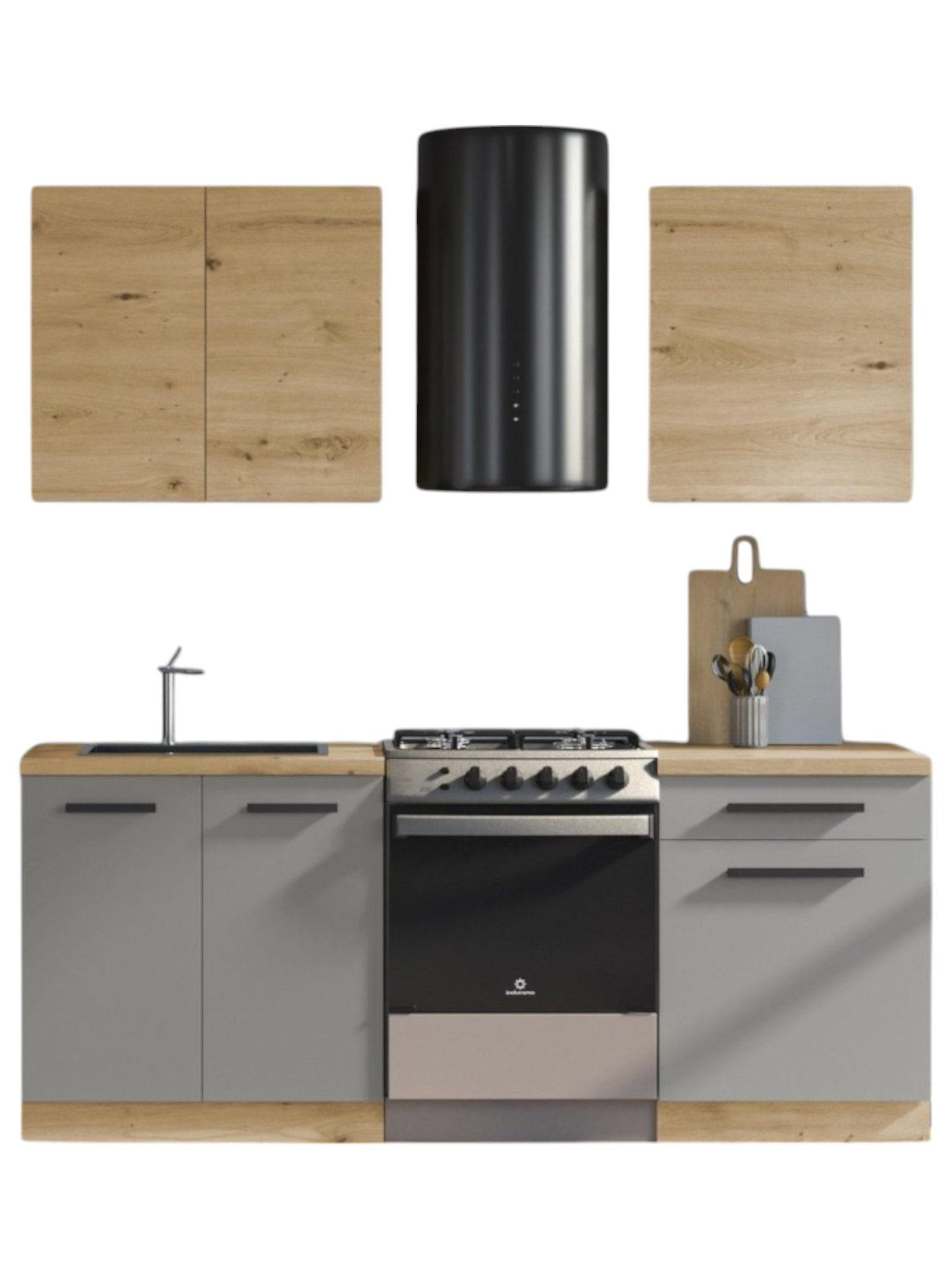 KÜCHENZEILE 140 cm - Nexa K13-G140 - in Beige / Matt - Beige/Schwarz, Holz/Metall (140/212/58cm) - ROYAL24_MARKT