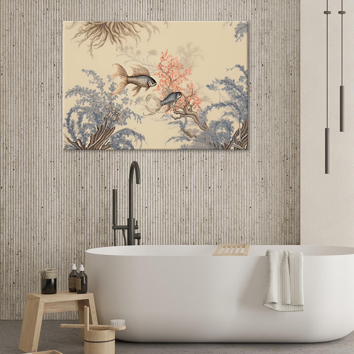 WANDBILD feng shui boho fisch - Beige, Textil (60/40cm) - Feeby