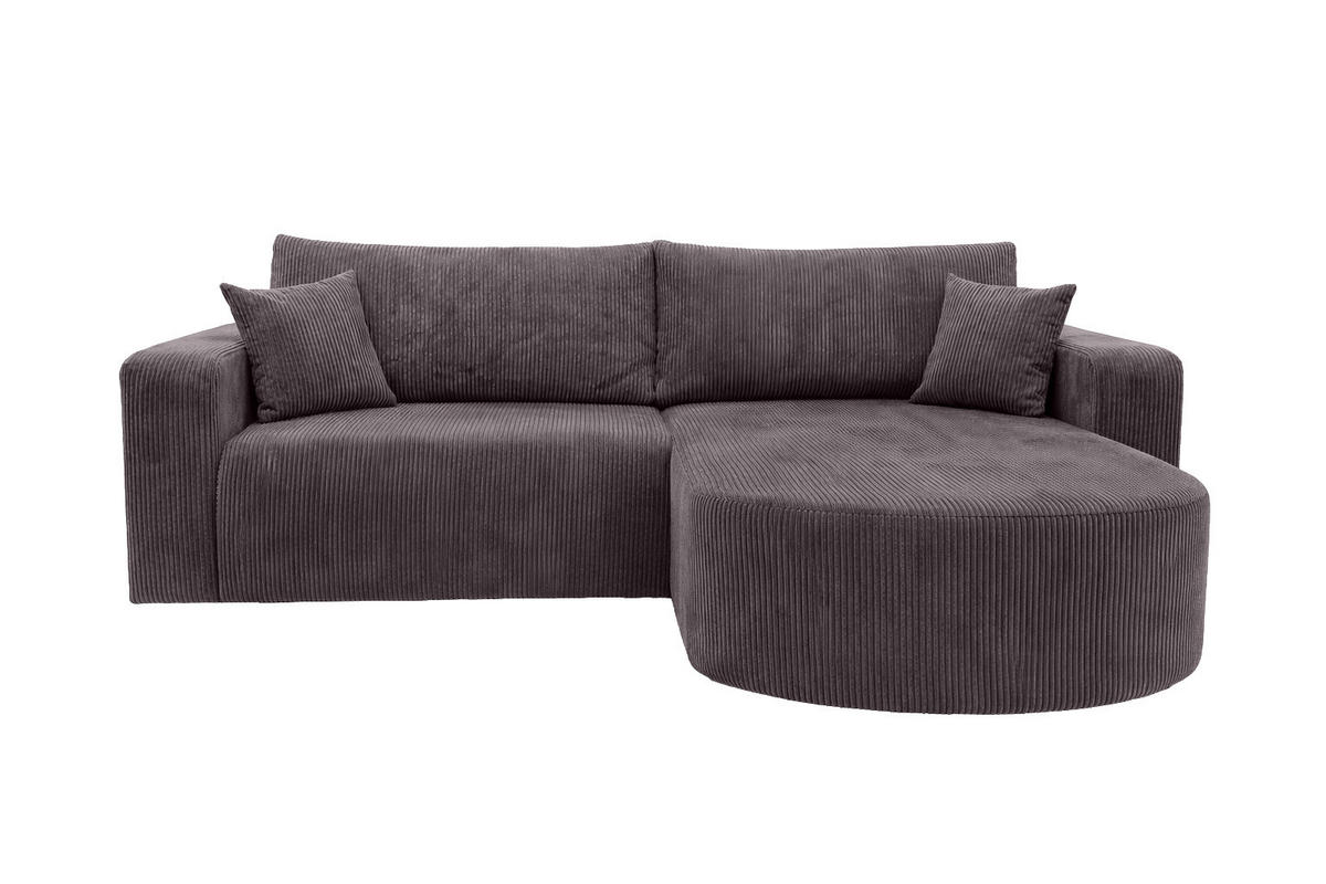 ECKSOFA Mit Schlaffunktion, Cordstoff Poso, Dunkelgrau, Rechts, ROUND ONE - Dunkelgrau, Holz (244/175cm) - Kaiser Möbel