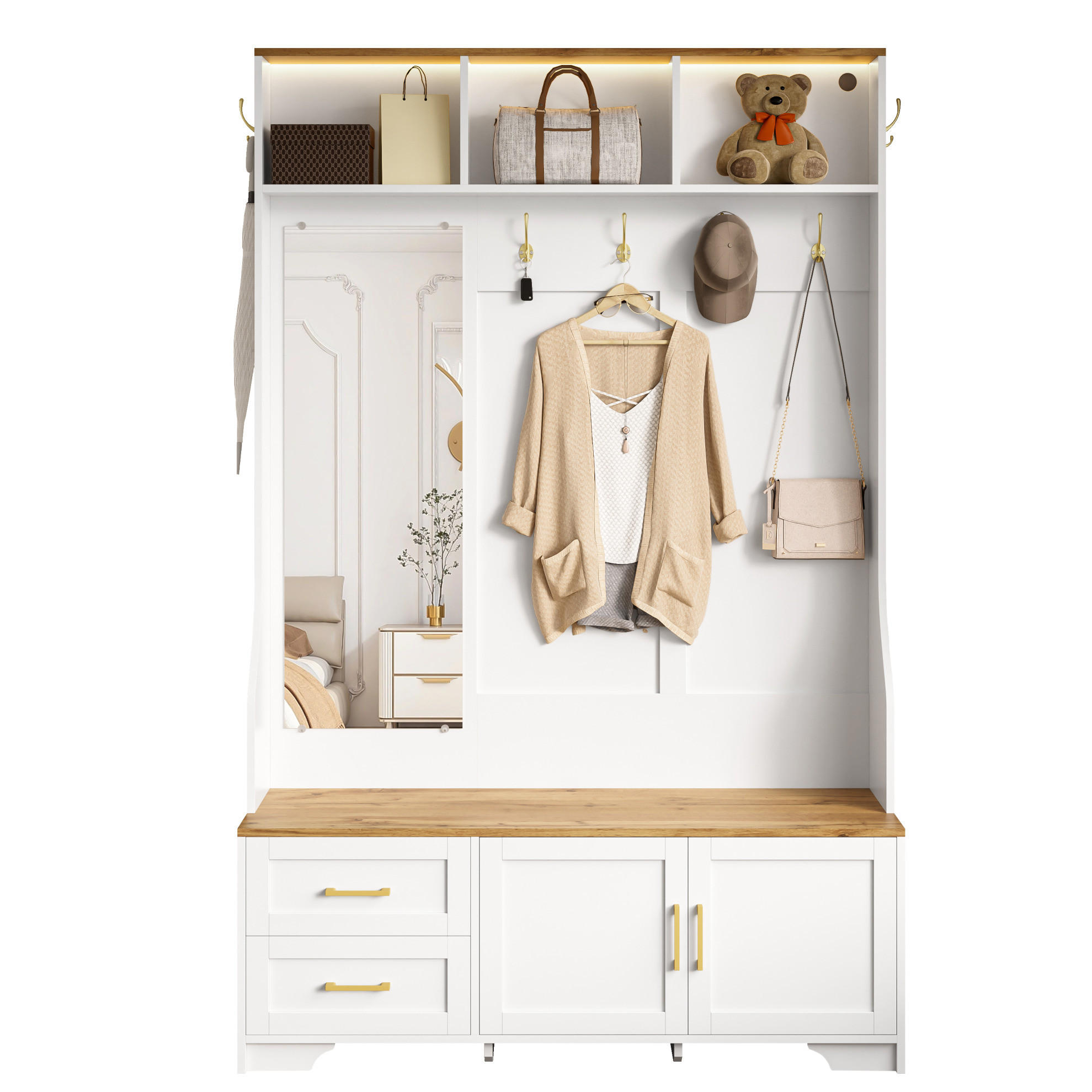 GARDEROBE 120/187/40 cm Weiß/Holzfarben aus MDF mit LED-Beleuchtung - Weiß, Holzwerkstoff (40/187/120cm) - OKMYHOME