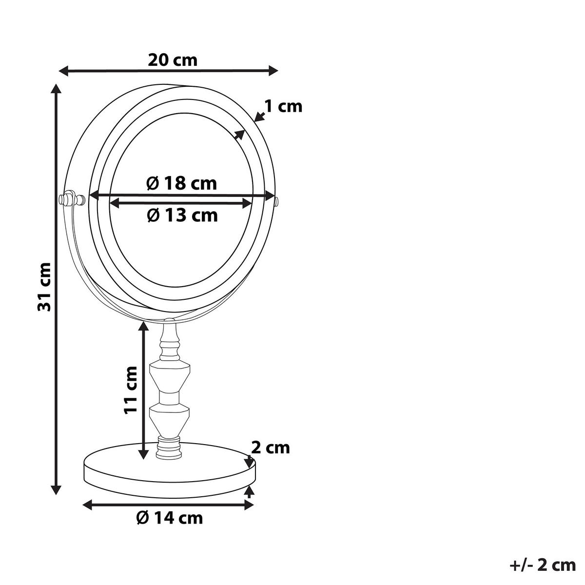 KOSMETICKÉ ZRCADLO stříbrné s LED osvětlením 20 cm Laon - stříbrná, kov (20/31/14cm) - Beliani