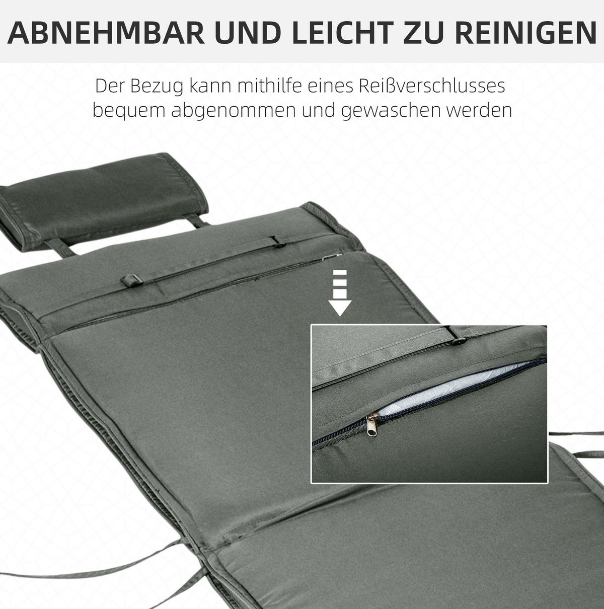 LIEGENAUFLAGE aus Polyester 198x53x5 cm Grau mit abnehmbarem Bezug - Grau, Textil (53/5/198cm) - Modfu