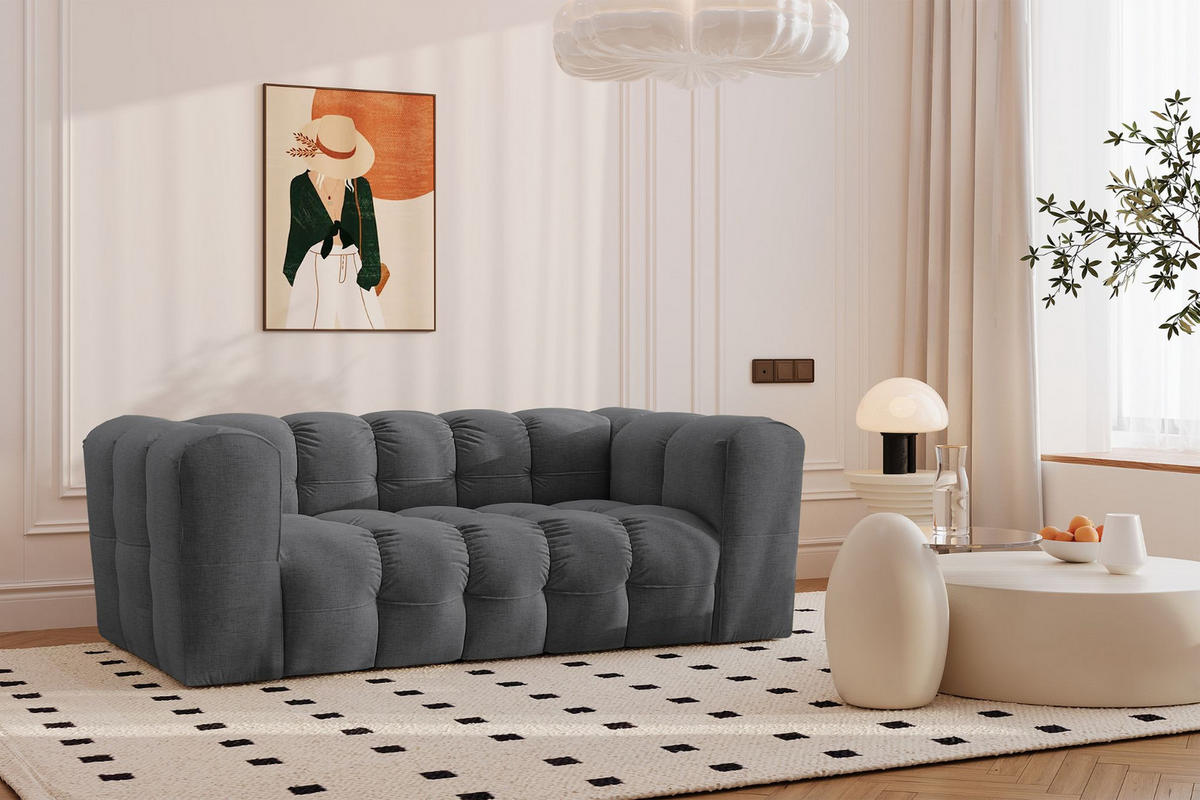 SOFA 2-Sitzer, Komfort, BALOO, Stoff Schenille, Graphit - Graphitfarben, Holz (196/75/106cm) - Kaiser Möbel
