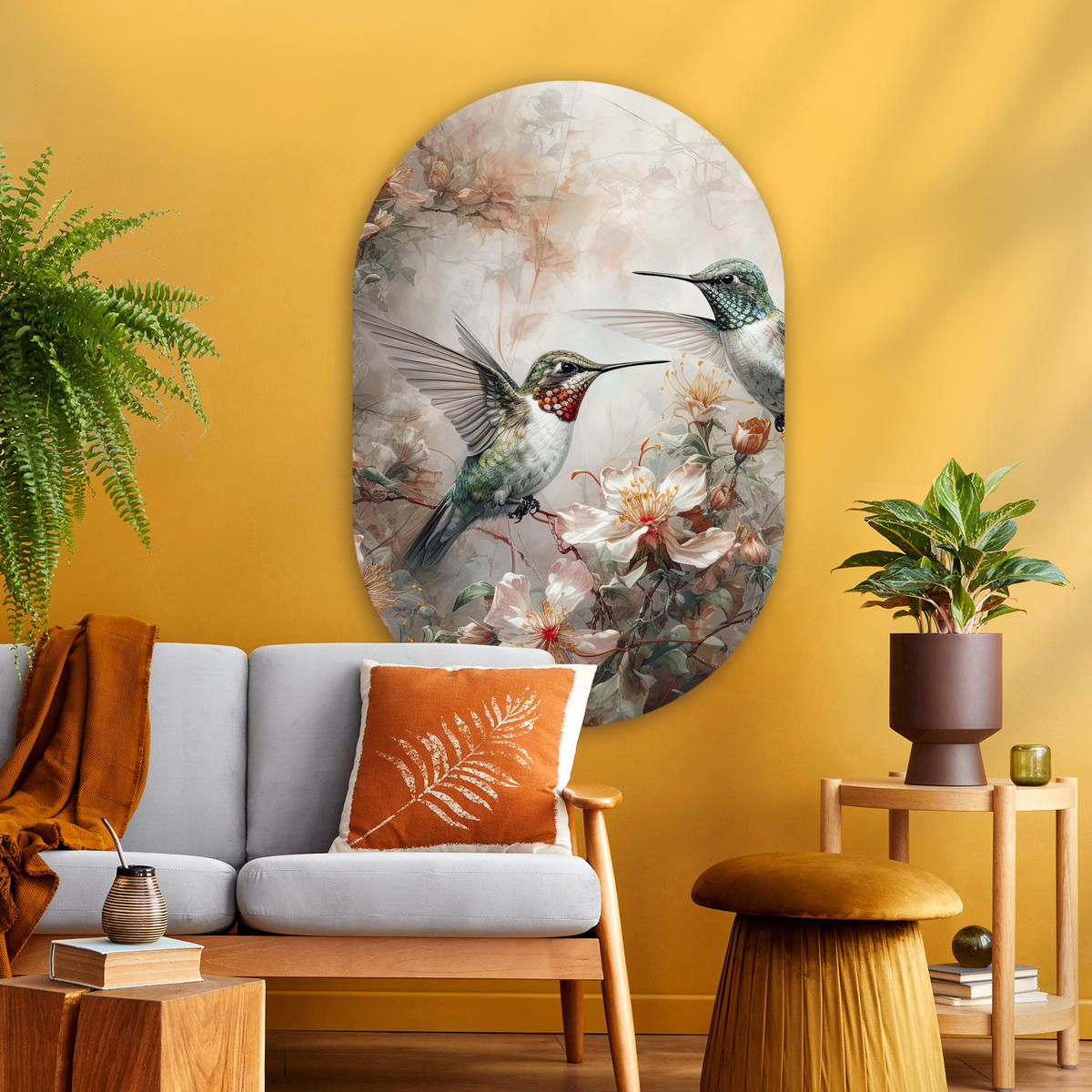 WANDBILD Kolibri - Vögel - Blumen - Pflanzen 80x120 cm - Hellgrün, Kunststoff (80/120cm) - MuchoWow
