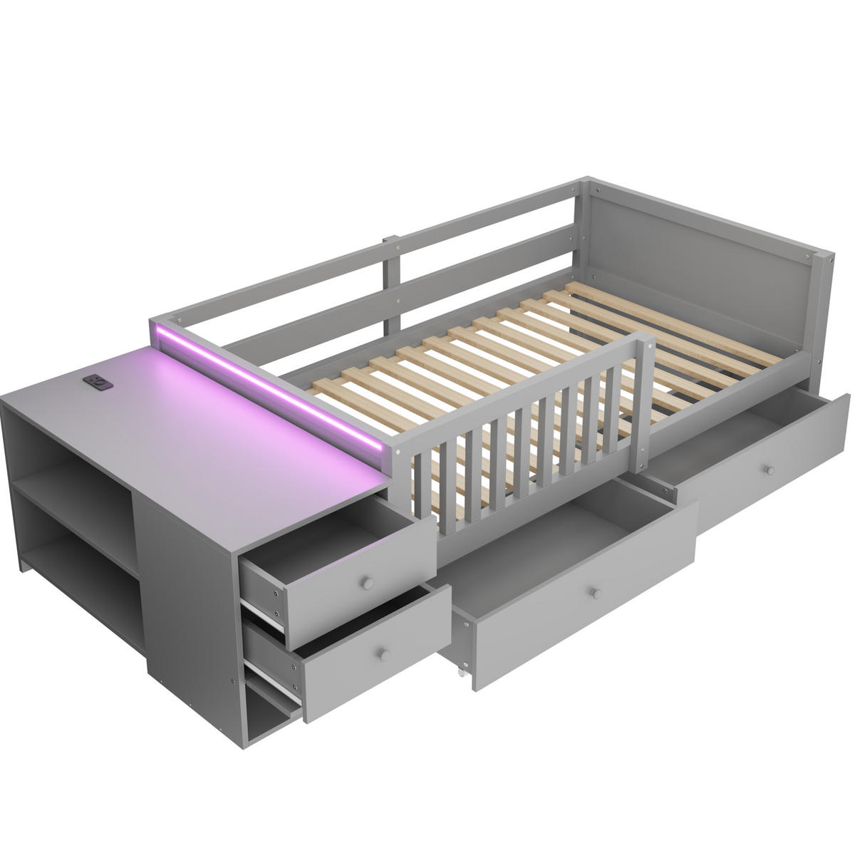 HOCHBETT 90x200 cm in Grau mit Schubladen, LED-Beleuchtung und Steckdose - Grau, Holz (90/200cm) - IVMEU