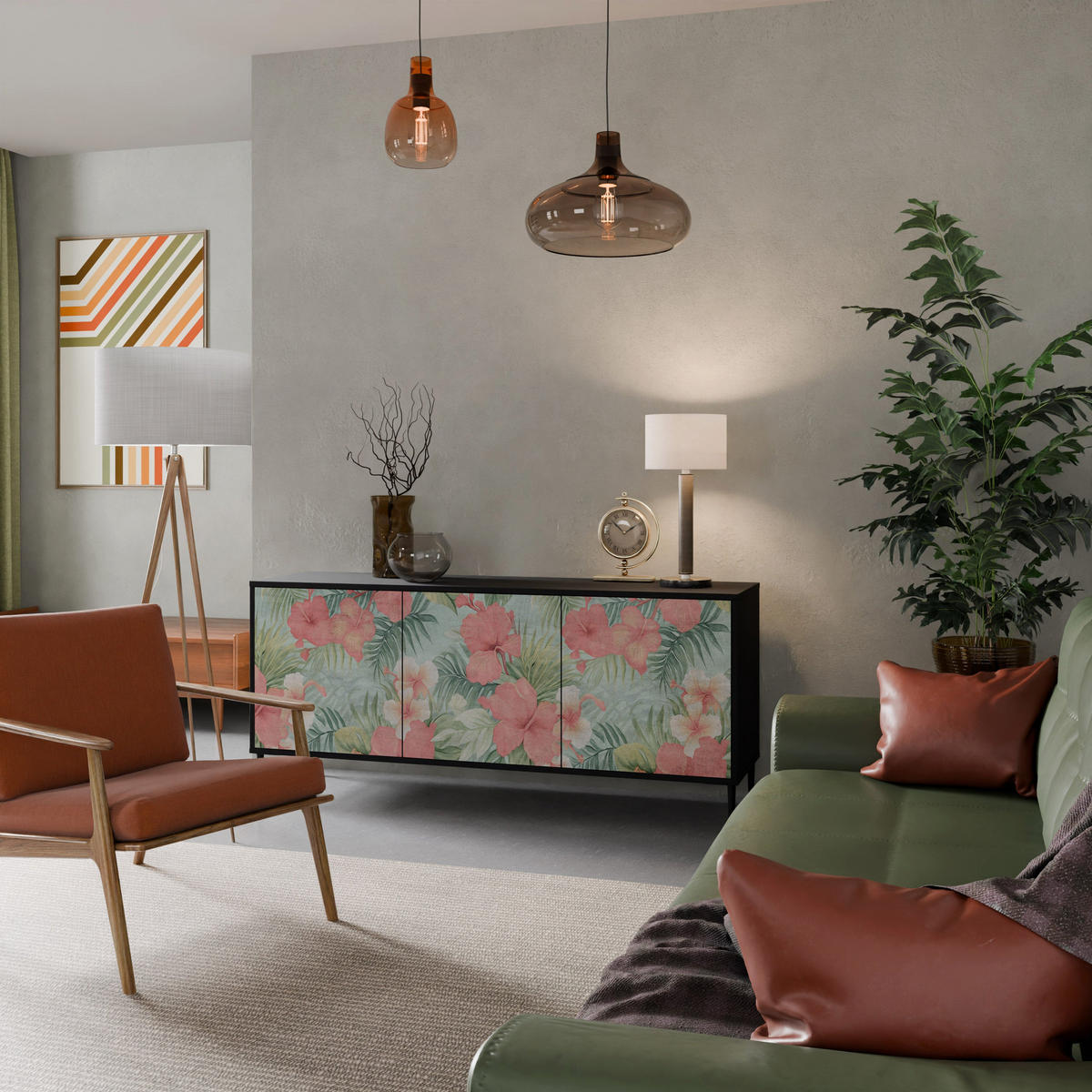 SIDEBOARD HAWAIIAN SPIRIT, Eicheneffekt, 164,5x42x77,5 cm, 3 Türen - Eichefarben/Buchefarben, Holzwerkstoff/Buchenholz (164.5/77.5/42cm) - SpaceRebels