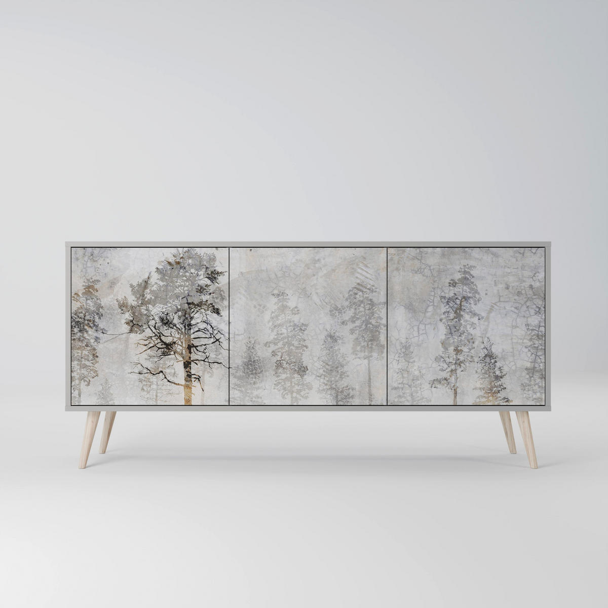 SIDEBOARD FADE IN THE TREES, Eicheneffekt, 164,5x42x77,5 cm, 3 Türen - Eichefarben/Buchefarben, Holzwerkstoff/Buchenholz (164.5/77.5/42cm) - SpaceRebels
