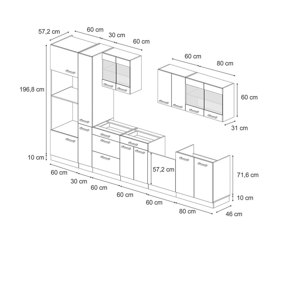KÜCHENZEILE R-Line Anthrazit Landhaus/Goldkraft Eiche 350 cm ohne Arbeitsplatte - Honigeiche/Anthrazit, Holzwerkstoff (350/81.6/46cm) - Vicco