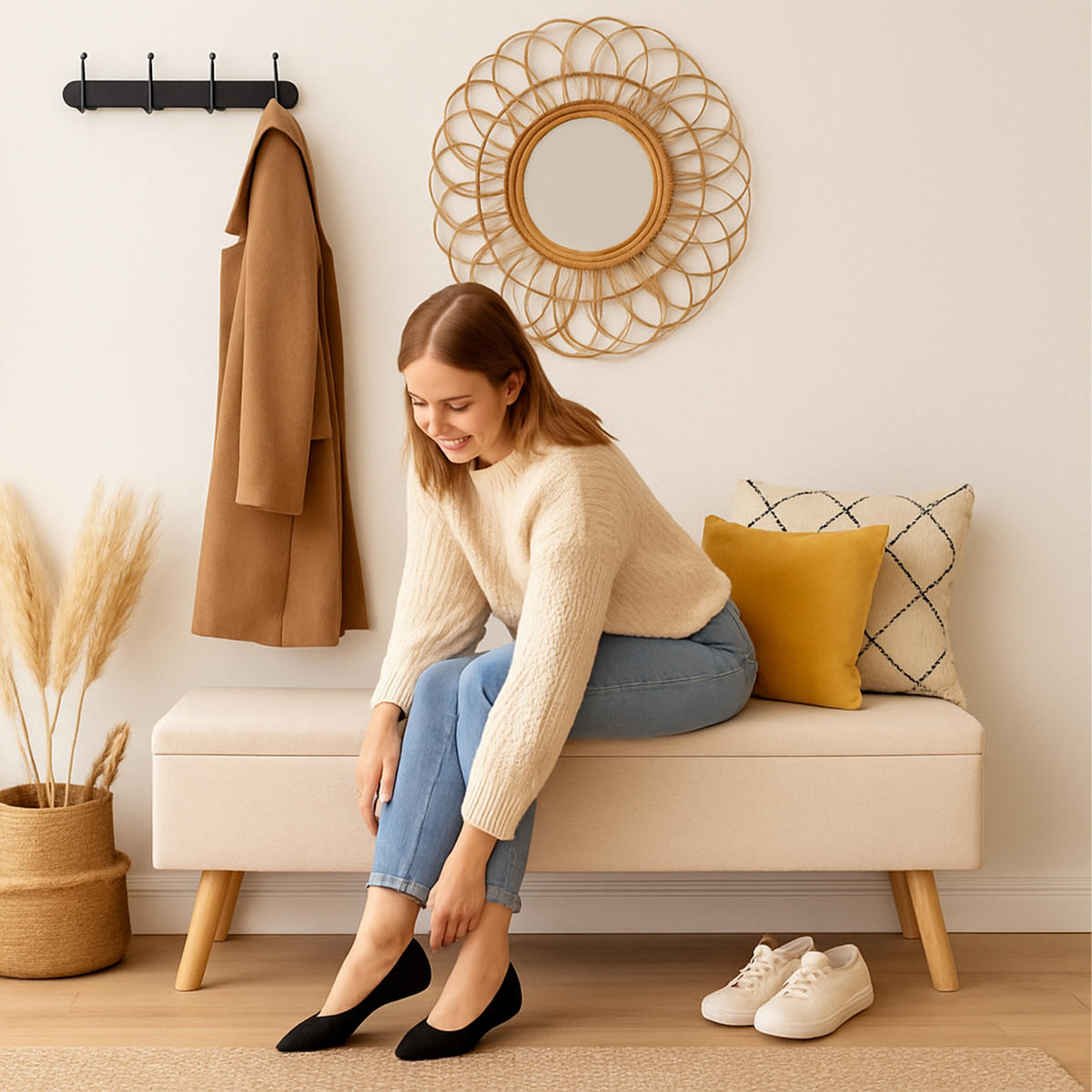 SITZBANK - Beige, Holz/Holzwerkstoff (110/40/40cm) - Relaxdays
