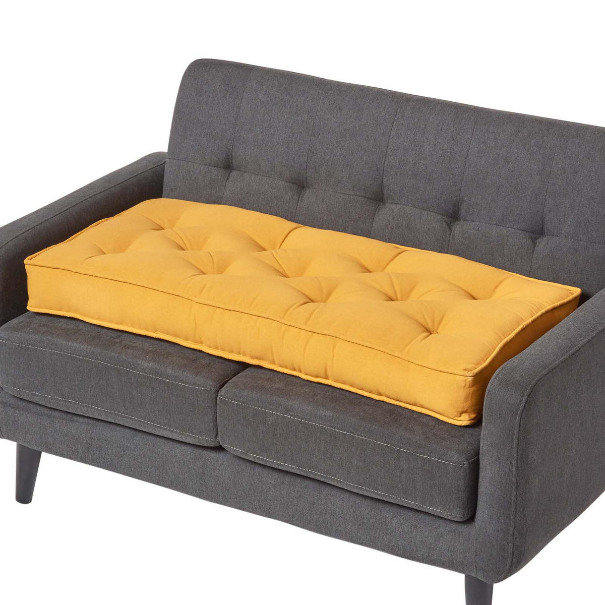 SITZAUFLAGE für Zweisitzer-Sofa 100 x 48 cm – dickes Sitzkissen senfgelb - Dunkelgelb, Textil (48/100/10cm) - Homescapes