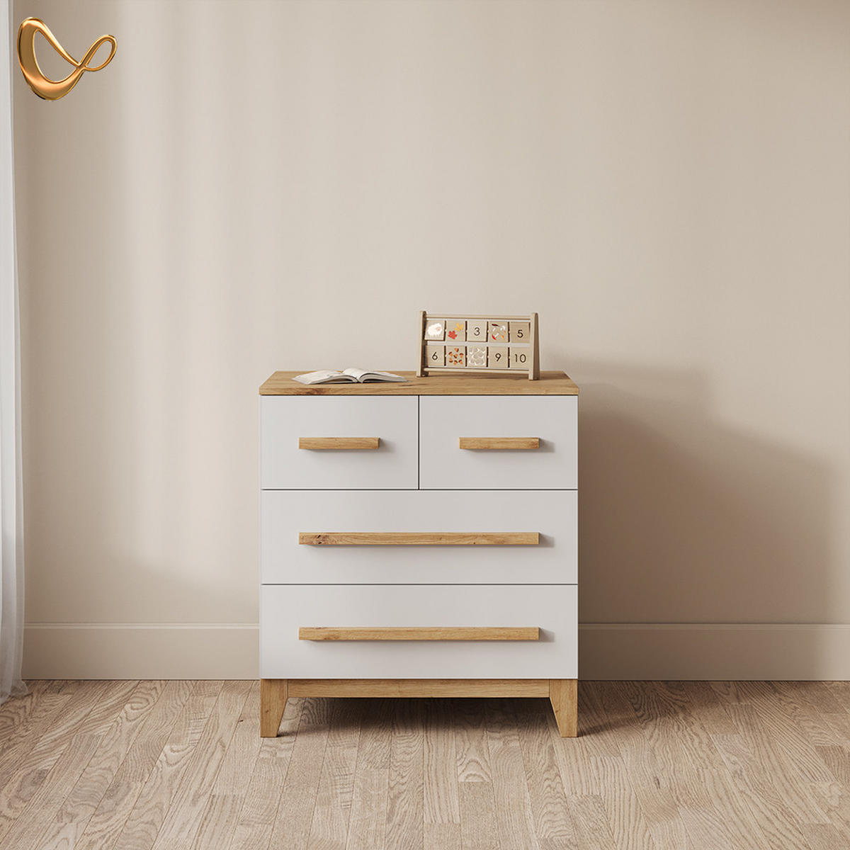 KOMMODE Mailo Weiß/Artisan 80 x 88 cm mit 4 Schubladen - Weiß/Eiche Artisan, Holzwerkstoff (80/88/53.4cm) - Livinity®