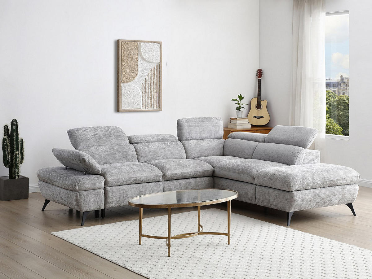 ECKSOFA mit Schlaffunktion - Ecke rechts - Strukturstoff - mit Rückenlehne - Beige - SURDELI - Beige, Textil (280/233cm) - Vente-Unique