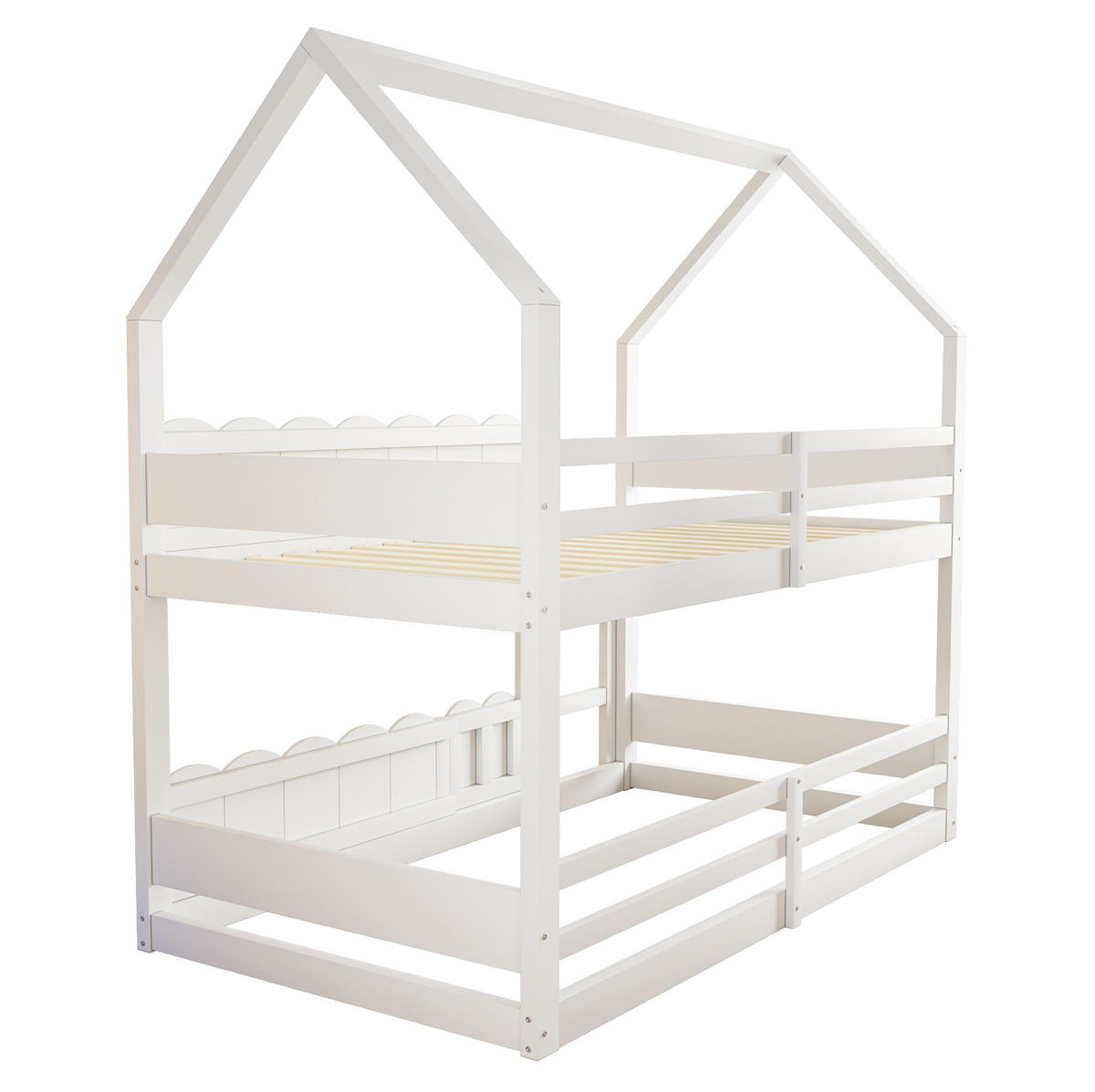 ETAGENBETT 90/200 cm aus Holz mit Sicherheitsgeländern Weiß - Weiß, Holz (90/200cm) - OKMYHOME