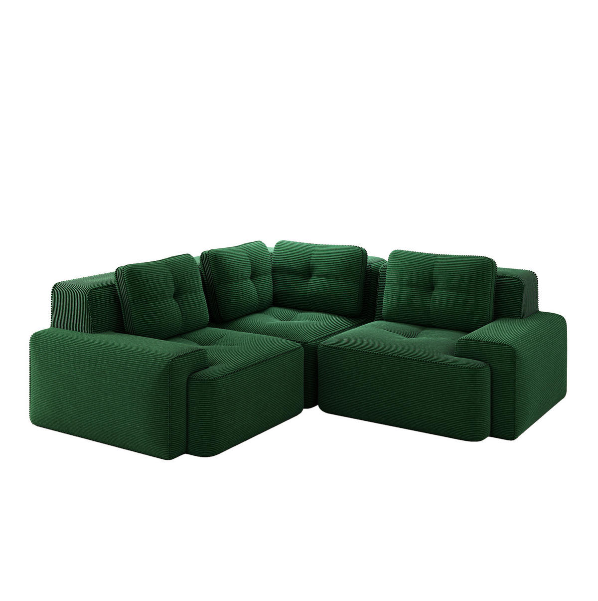 MODULARES Ecksofa aus Cord mit tiefem Sitz und rutschfestem Standfuß Grün - Grün, Textil (104/177cm) - Modenvie