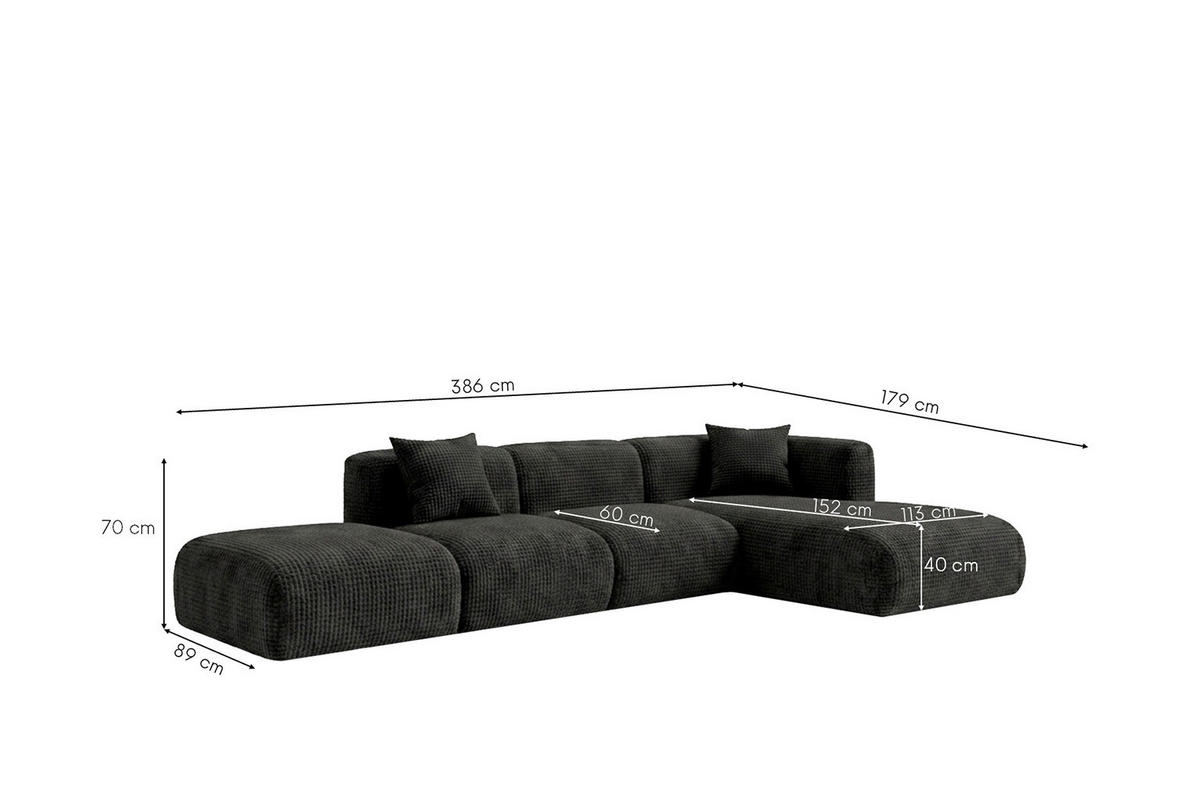 ECKSOFA L-Form mit Hocker, Chenille-Stoff Cremona, Anthrazit, Rechts, GRETA - Anthrazit, Holz (386/179cm) - Kaiser Möbel
