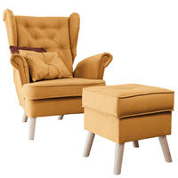 SESSEL mit Fußhocker Classic - Gelb, Holz (92/107/80cm) - Idohome