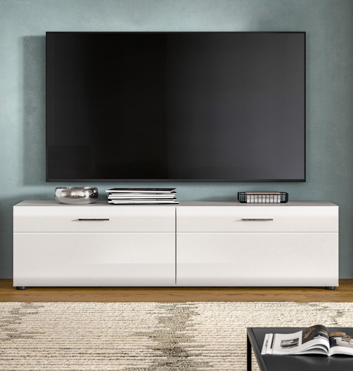 TV-LOWBOARD weiß Hochglanz, TV Unterteil 160 x 41 cm - Weiß Hochglanz/Silberfarben, Holzwerkstoff/Kunststoff (160/41/40cm) - Inn.Furn