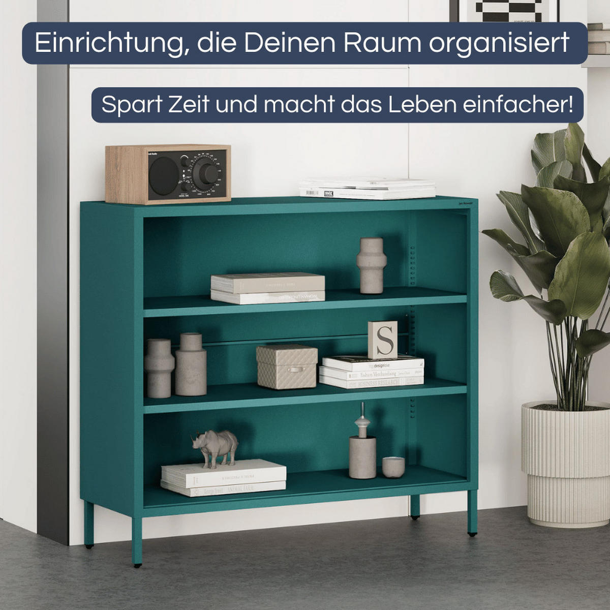 KOMMODE Metall offen WORF 4 Ebenen 90x100x35cm Türkis - Türkis, Metall (100/90/35cm) - DELUKE