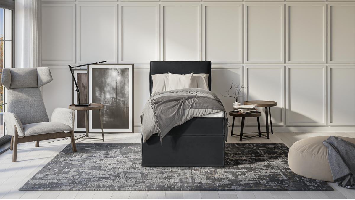 BOXBETT Eclipse 90/200 cm Graphit Luxusmicrofaser - Graphitfarben/Schwarz, Holz/Kunststoff (90/200cm) - S-Style Möbel