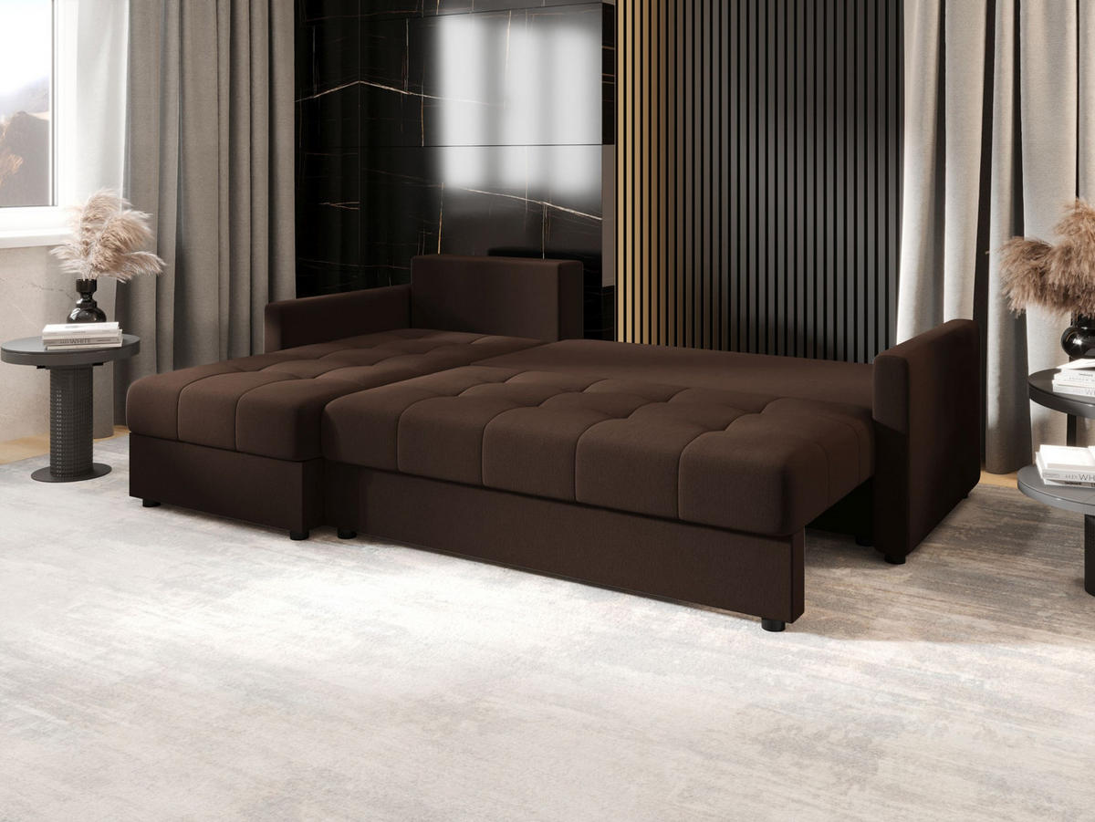 ECKSOFA MOS L BIS Cosmic 800 Links mit Schlaffunktion - Braun, Textil (220/143cm) - Bedante