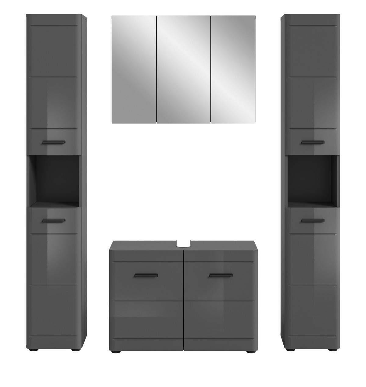 BADMÖBEL-SET grau Hochglanz 4-teilig, Komplettset mit Soft-Close - Grau, Glas/Holzwerkstoff (170/190/34cm) - Inn.Furn