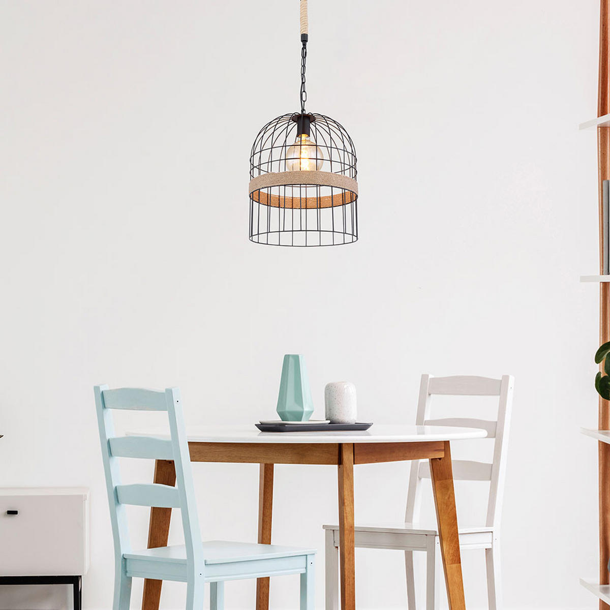 LED HÄNGELAMPE HALIA Schwarz Hanfseil - Schwarz, Metall (35/35/140cm) - Globo Lighting