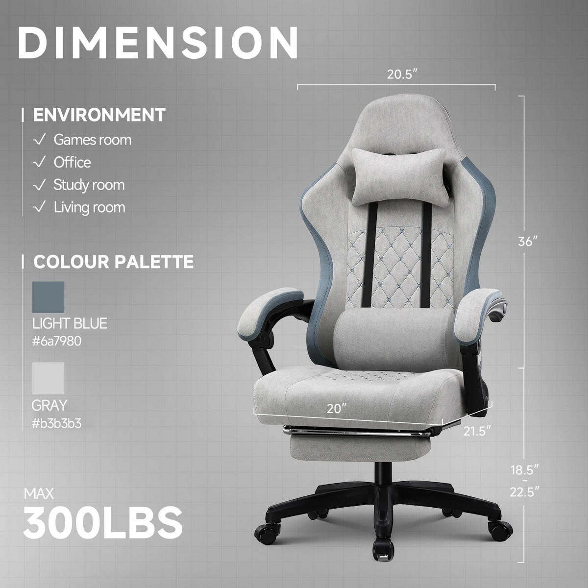 GAMINGSTUHL Stoff mit Federsitz Ergonomisch Grün - Grau, Metall (54/135/50cm) - Kaket