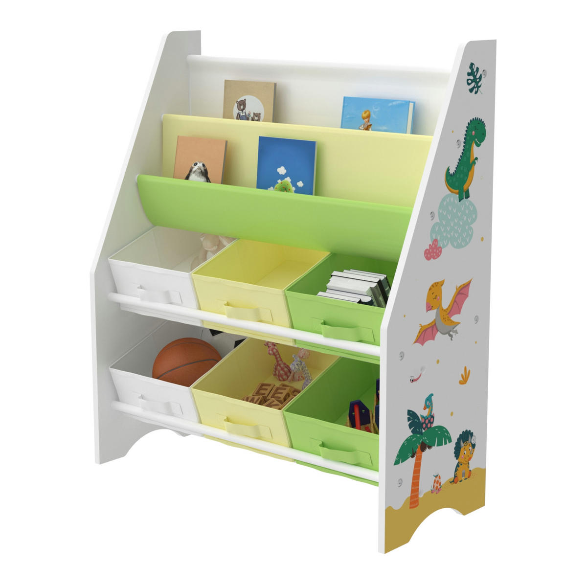 KINDERREGAL Ponteceso - Gelb/Weiß, Holzwerkstoff/Textil (62/74/26.5cm) - [en.casa]