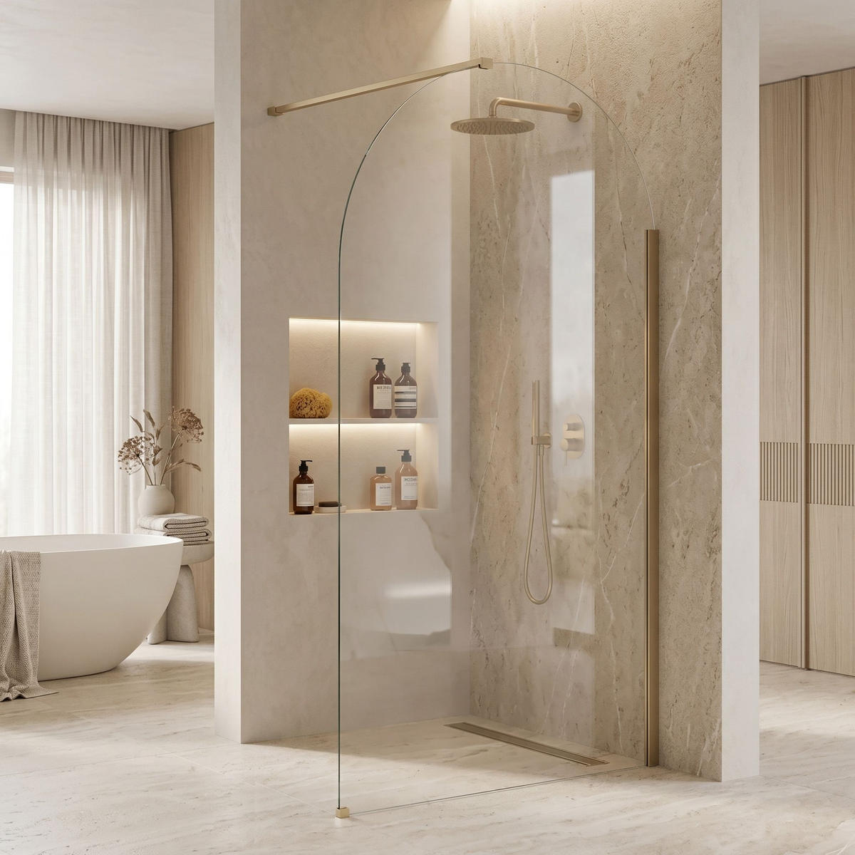 DUSCHWAND Rea Heaven Brush Gold 100 - Goldfarben, Glas (100/200cm) - REA