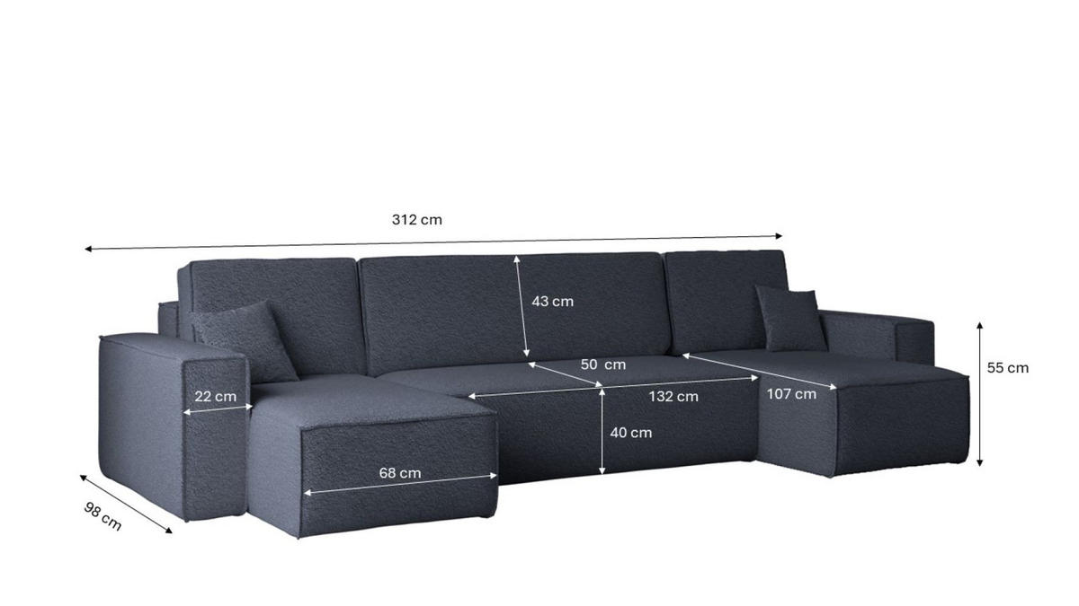 ECKSOFA Mit Schlaffunktion Und Bettkasten U-form BEST stoff Abriamo Dunkelblau - Dunkelblau, Holz (98/312cm) - Kaiser Möbel