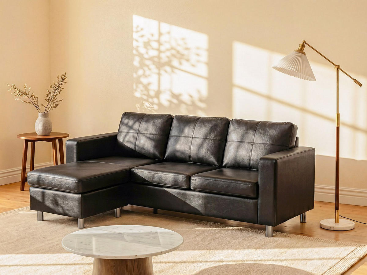 SOFA ohne Schlafmöglichkeit - 4 Personen - Kunstleder - Schwarz - - Schwarz, Leder (196/77/133cm) - Vente-Unique