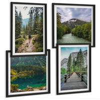 BILDER SET 4er Set - 50x50 cm & 40x60 cm Schwarzer Rahmen - Berge, Seen, Wälder, Wege - Schwarz, Kunststoff (50/50cm) - TULUP