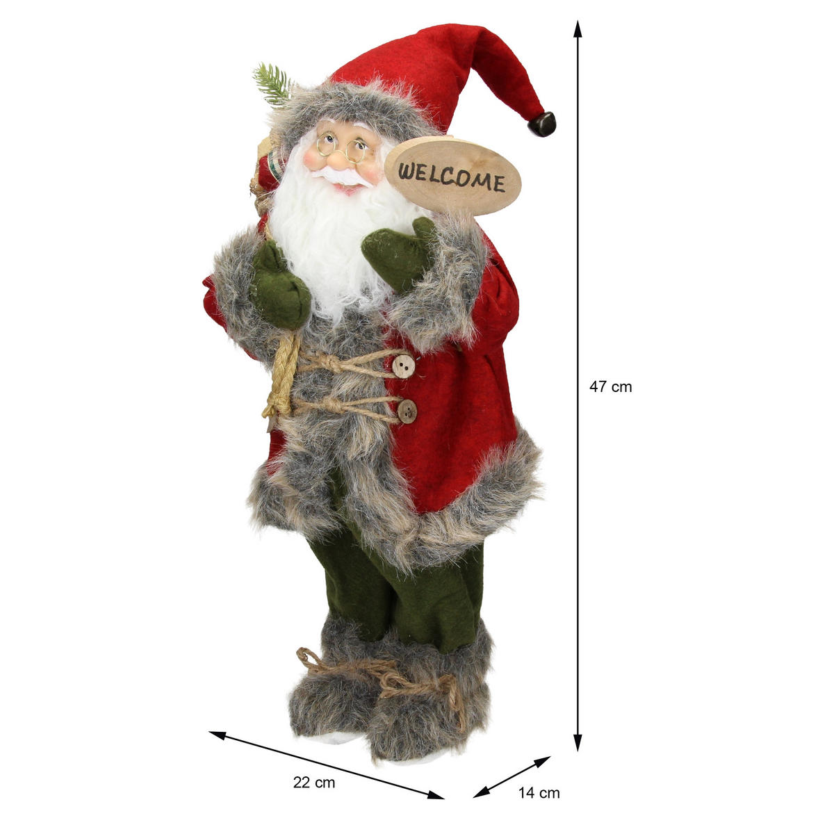 VÁNOČNÍ PANÁK DEKORACE 22x14x47 cm červenozelený z polyresinu - zelená barva/červená, plast (14/47/22cm) - ECD-Germany