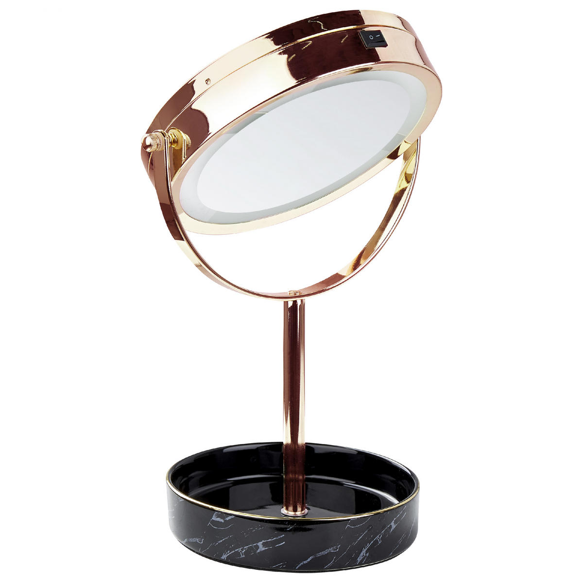 KOSMETIKSPIEGEL roségold/schwarz mit LED-Beleuchtung 20 cm Savoie - Roségold/Schwarz, Metall (20/34/15cm) - Beliani
