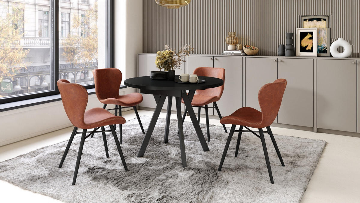 ESSTISCH Rund Schwarz matt 90x70 cm - Schwarz, Holzwerkstoff (90/90/77cm) - designimpex