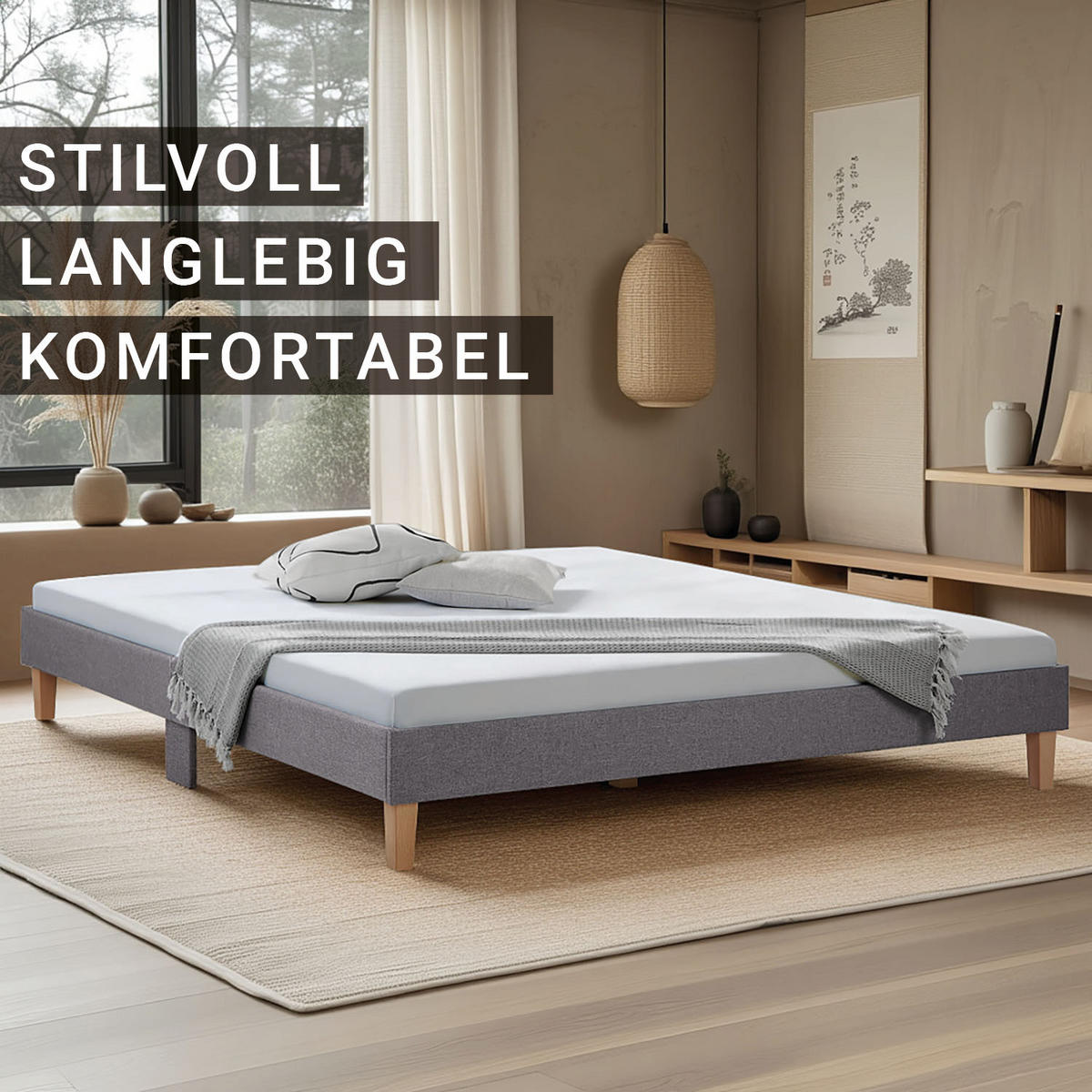 POLSTERBETT mit Lattenrost 180/200 cm in Grau - Grau, Textil (180/200cm) - Homestyle4u