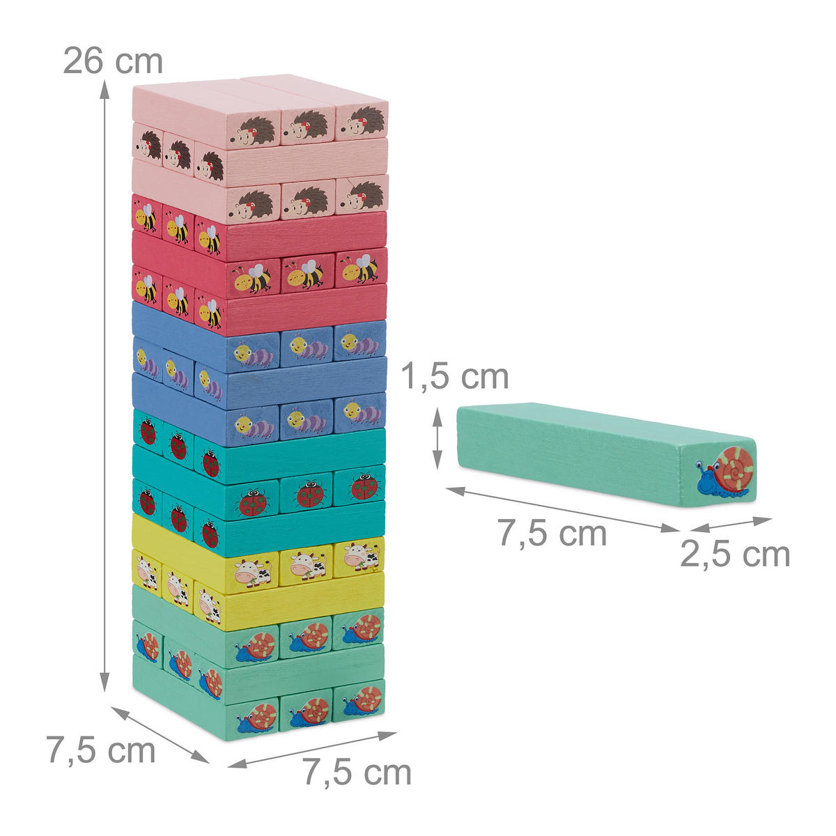 WACKELTURM - Multicolor, Holz (7.5/7.5cm) - Relaxdays