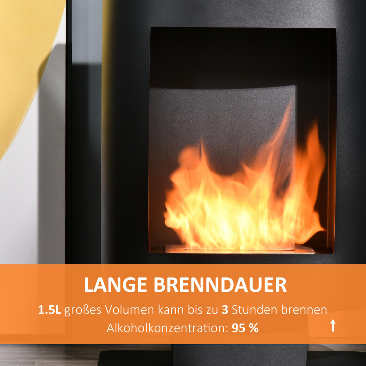 ETHANOL-KAMIN, 1,5L, 3 Std., frei stehend, einzigartig ,Stahl, Schwarz - Schwarz, Metall (53/65/46.5cm) - HOMCOM