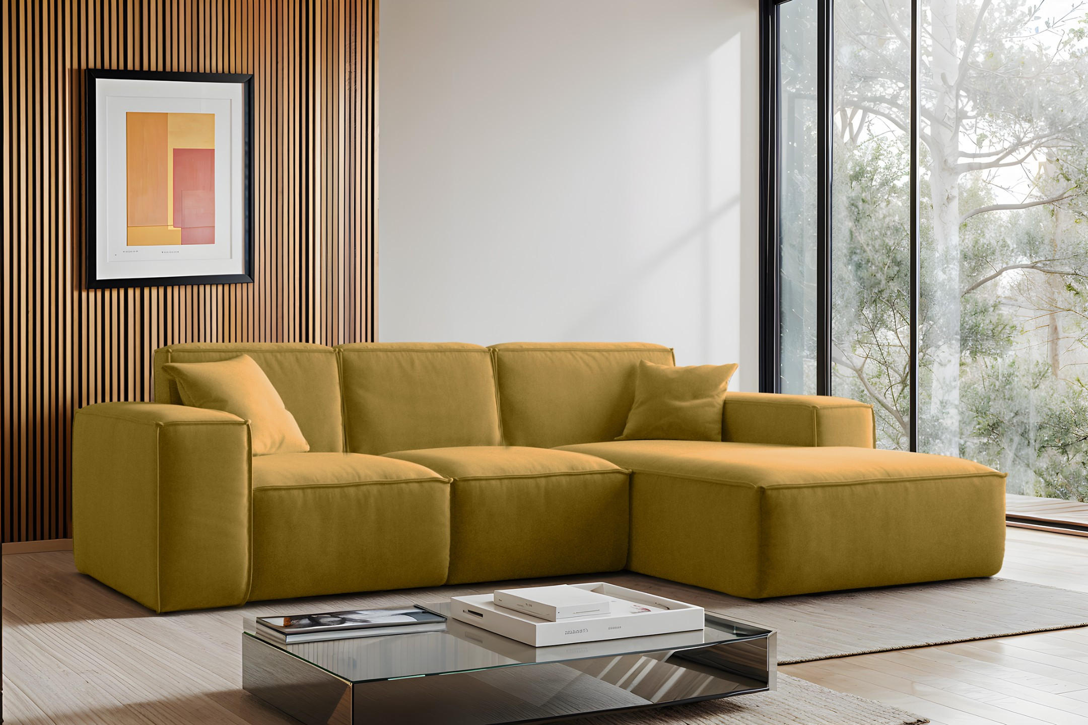 ECKSOFA, Sofa L form, Couch L form Siena L stoff Salvador Gelb Rechts - Gelb, Holz (266/165cm) - Kaiser Möbel