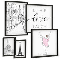BILDER SET 5er Set - 50x50 cm & 20x30 cm & 40x60 cm Schwarzer Rahmen - Fruchtige Zitrusmuster - Schwarz, Kunststoff (40/60cm) - TULUP