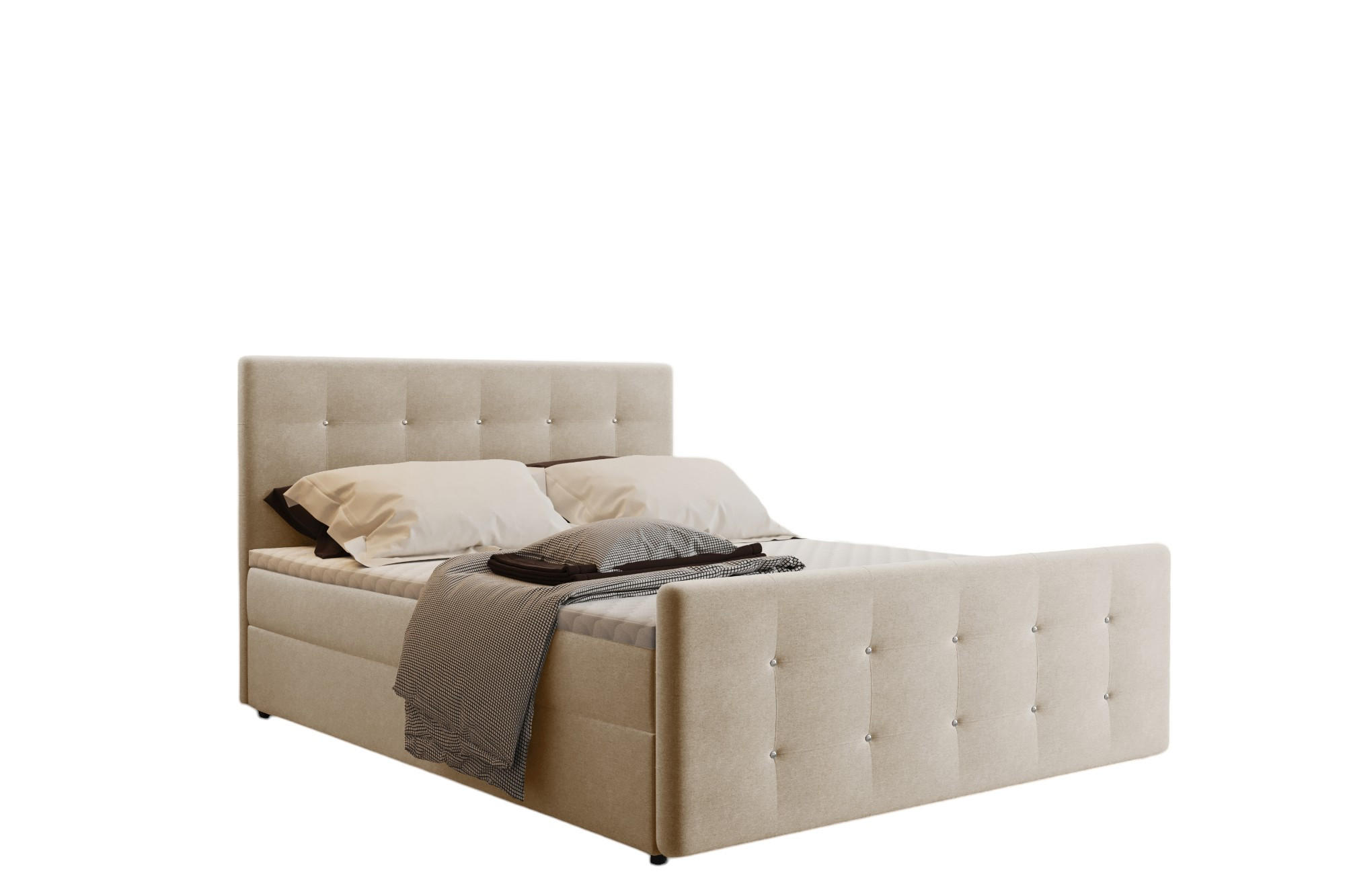 Kaiser Möbel KONTINENTÁLNÍ POSTEL s úložným prostorem, matrací a topperem AMOR Krémová 140x200 cm H2-Pocket