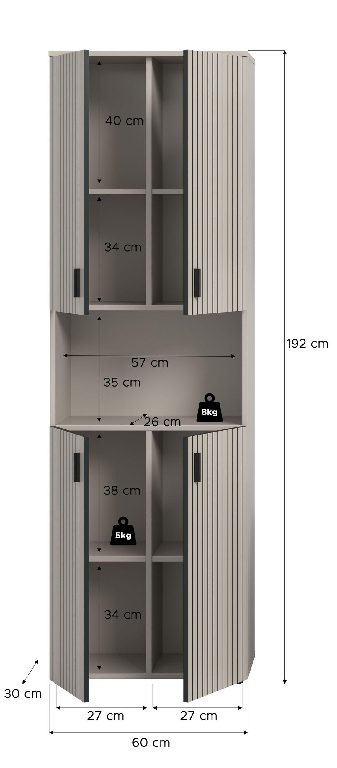 BADSCHRANK MONE (B/H/T: ca. 60/192/30 cm) in Kaschmir/Kaschmir - Kaschmir, Holzwerkstoff (60/192/30cm)