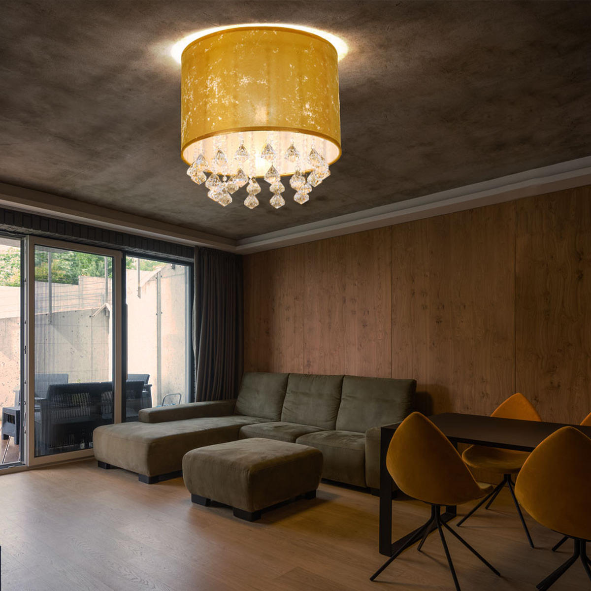 LED DECKENLEUCHTE Metall Gold Kristalloptik - Goldfarben, Metall (30/30/31cm) - Globo Lighting
