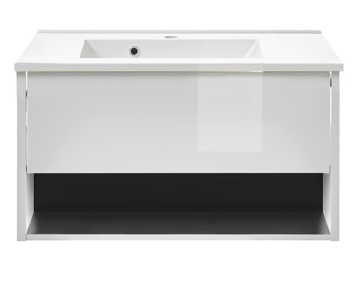 WASCHBECKENUNTERSCHRANK mit Waschbecken weiß Hochglanz, grau 80 cm hängend - Weiß Hochglanz/Grau, Holzwerkstoff/Metall (80/44/47cm) - Furn.Design