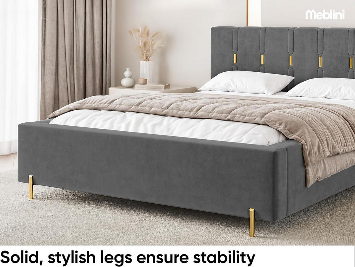 BETT FABIO H3 - Dunkelgrau/Goldfarben, Holzwerkstoff (120/200cm) - Meblini