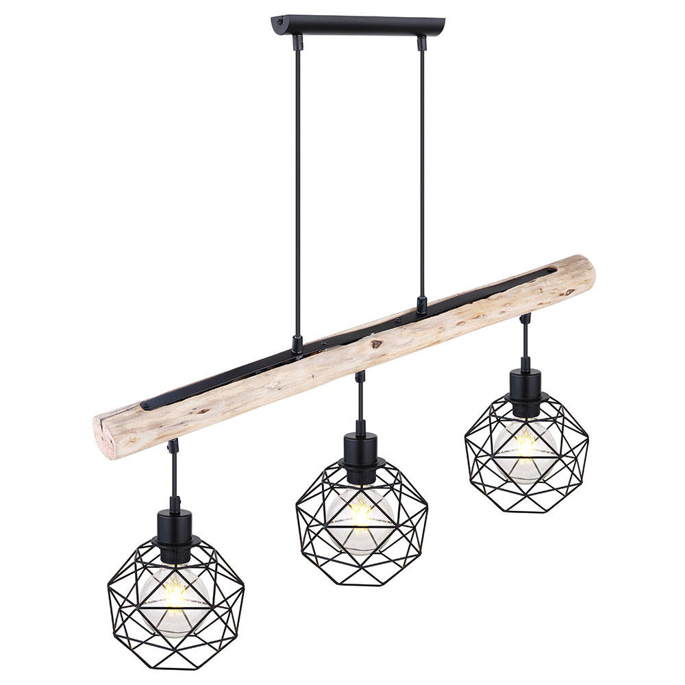 HÄNGELEUCHTE Holz Braun Metall Schwarz - Braun, Holz (76/18/120cm) - Globo Lighting