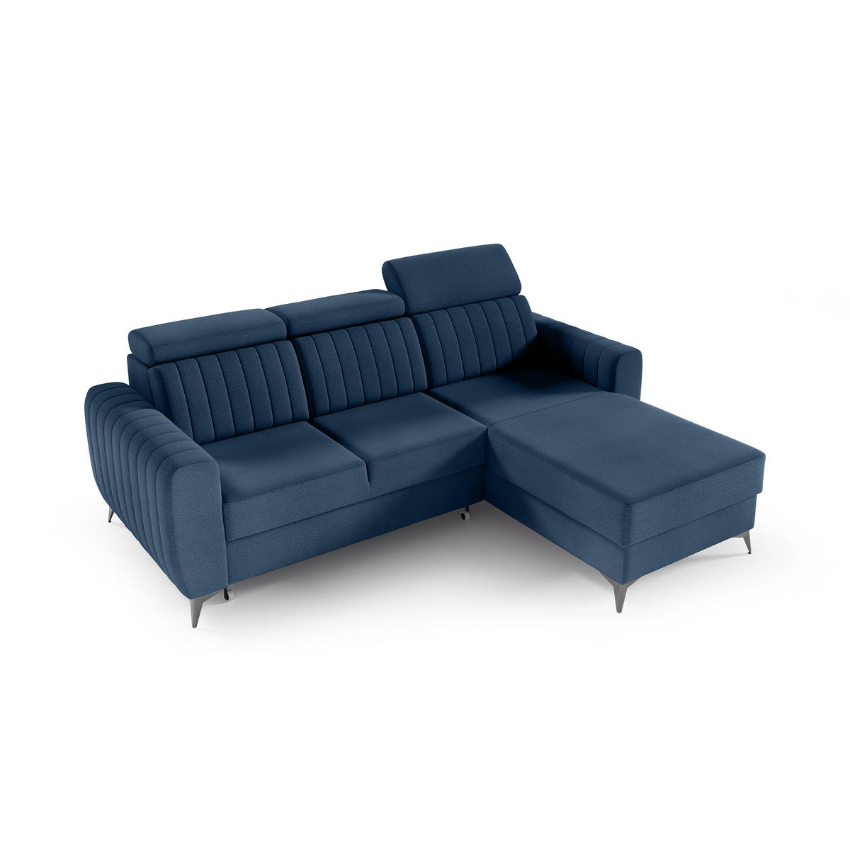ECKSCHLAFSOFA Connor I verstellbare Kopfstützen, Dunkelblau - Schwarz/Dunkelblau, Textil (238/176cm) - Beautysofa